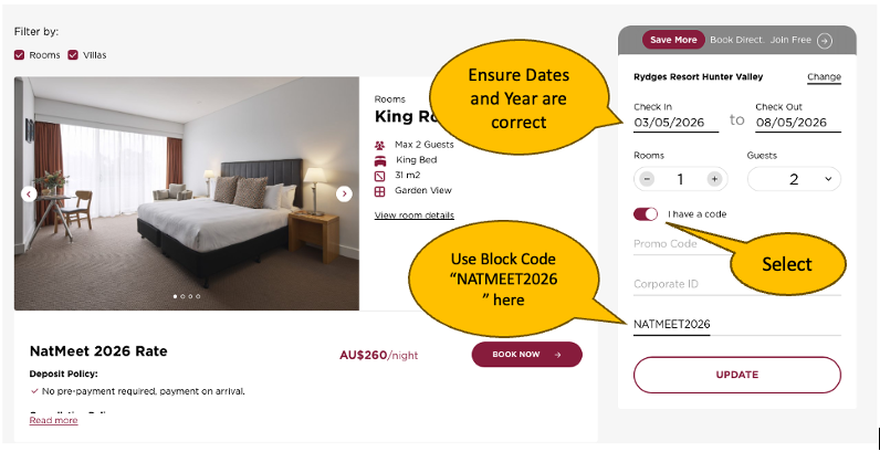 NatMeet XVI Booking Example
